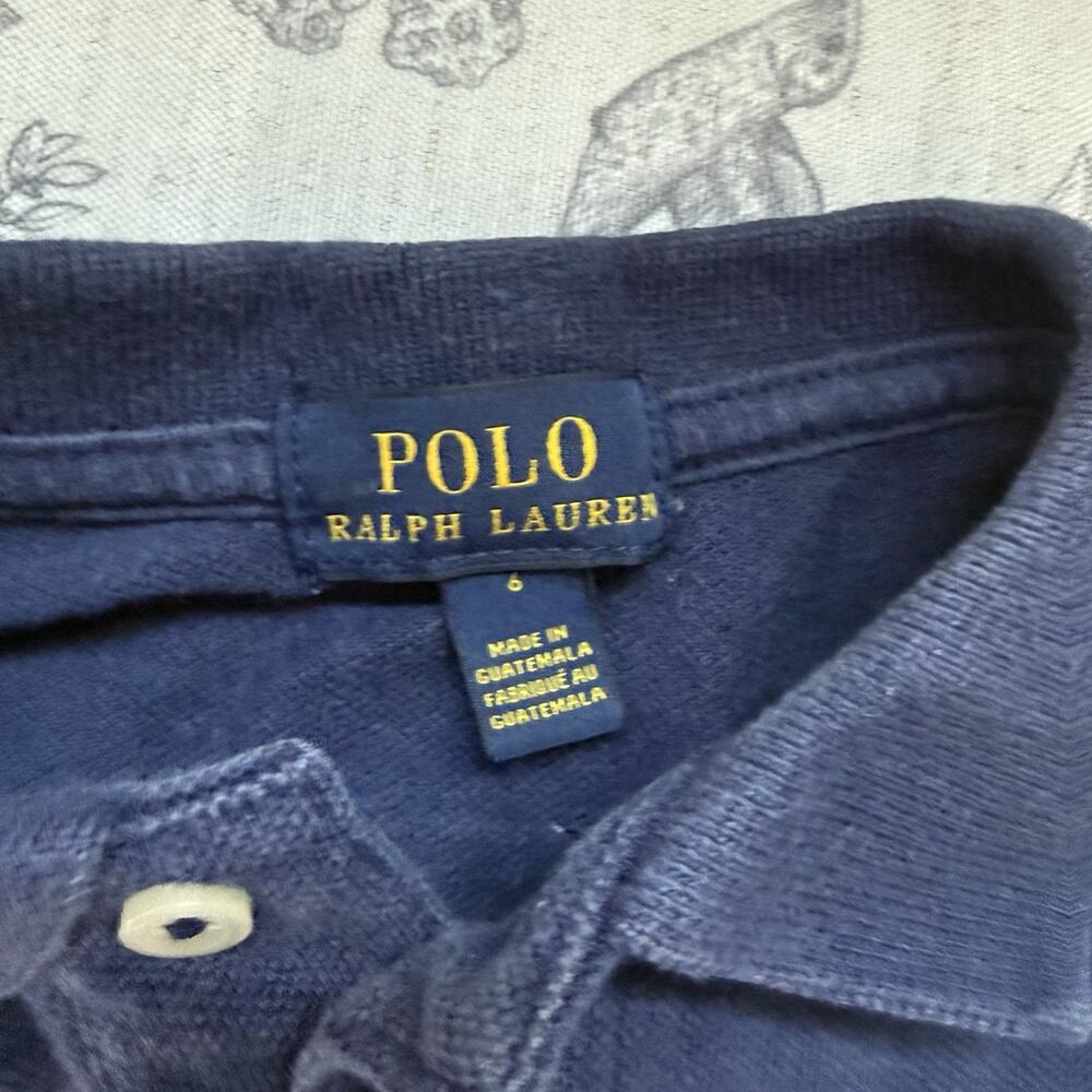 Polo Ralph Lauren Shirt Youth 6 Pony Logo Blue White Short Sleeve Polo Preppy - Picture 4 of 5